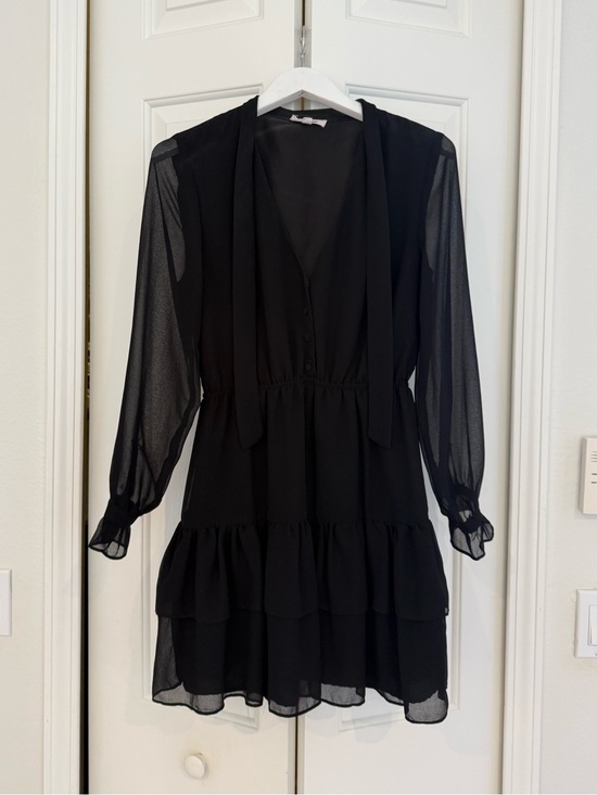 BB Dakota Dresses & Skirts - BB Dakota Black Sheer Long-Sleeve Tiered Tie-Neck Dress